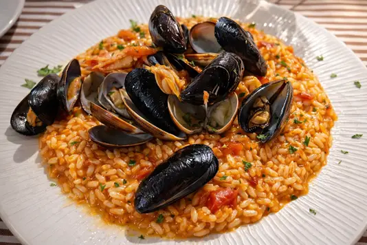 Risotto alla pescatora al Ristorante La Valletta vicino Rainbow Magicland Valmontone